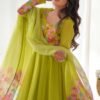 Ready-to-Wear Neon Yellow Floral Anarkali with Handwork & Dupatta