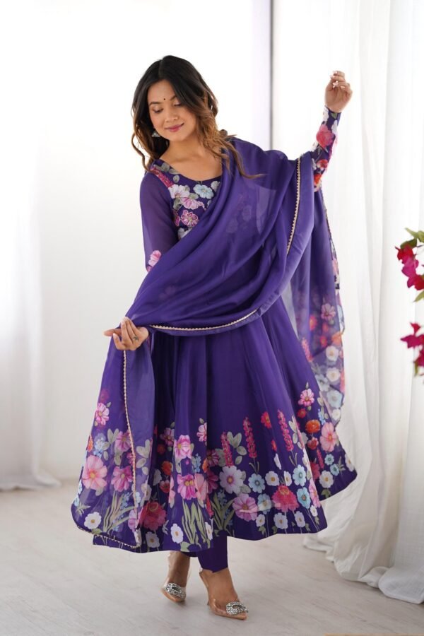 Royal Purple Organza Silk Anarkali Suit Set