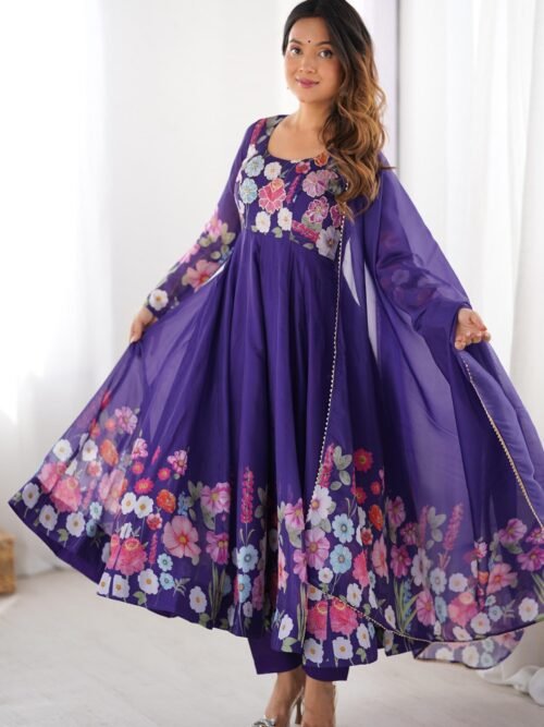 Royal Purple Organza Silk Anarkali Suit Set