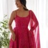 Flaunt Your Style with our Ready-to-Wear Pink Bandhej Print Chiffon Gown