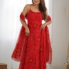 Red Bandhej Print Chiffon Anarkali Gown with Dupatta
