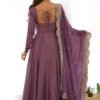 Mauve Pure Romansilk Chanderi Anarkali Suit with Embroidered Dupatta