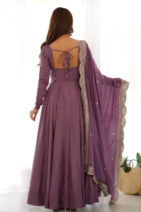 Mauve Pure Romansilk Chanderi Anarkali Suit with Embroidered Dupatta
