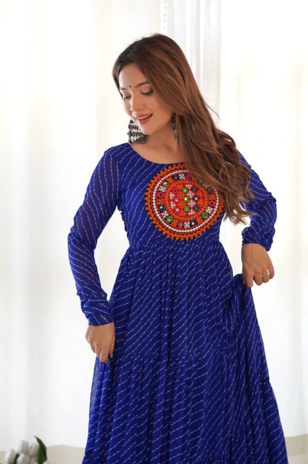 Blue Laheriya Print Traditional Gown