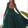 Green Laheriya Print Traditional Gown