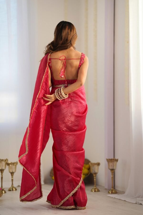 Premium Gold Crush Tissue Silk Ready-to-Wear Saree with Stitched Blouse