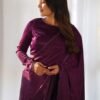 Wine Velvet Ready-to-Wear Saree with Fully Stitched Blouse