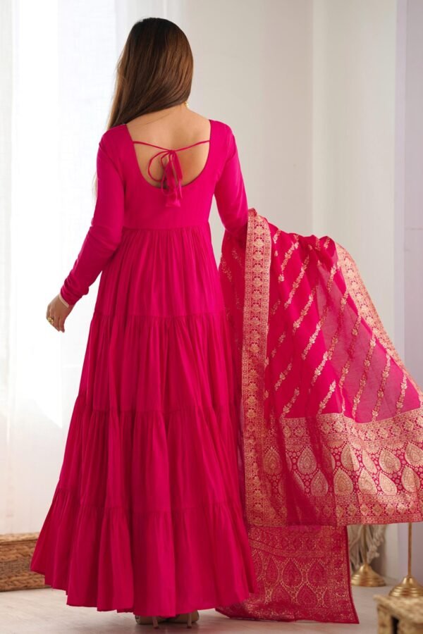 Elegant Roman Silk Chanderi Anarkali Suit Set with Banarasi Jacquard Dupatta