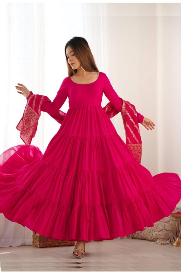 Elegant Roman Silk Chanderi Anarkali Suit Set with Banarasi Jacquard Dupatta