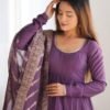 Lavender Heavy Roman Silk Chanderi Anarkali Suit Set