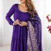 Purple Roman Silk Four-Layer Anarkali Gown Set