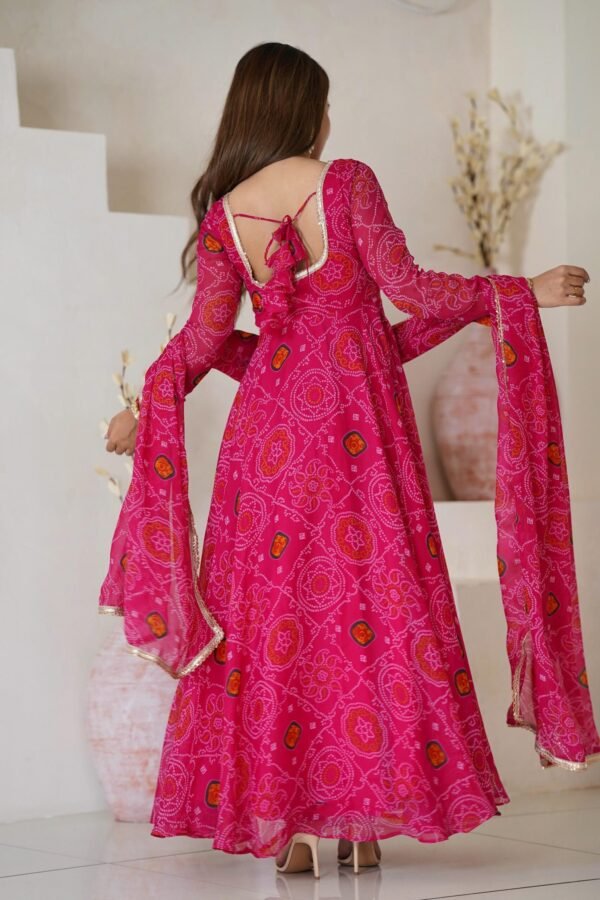 Rani Pink Bandhej Print Chiffon Anarkali Suit Set