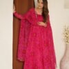Rani Pink Bandhej Print Chiffon Anarkali Suit Set