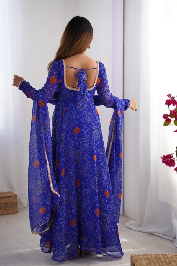 Royal Blue Bandhej Print Anarkali Suit Set