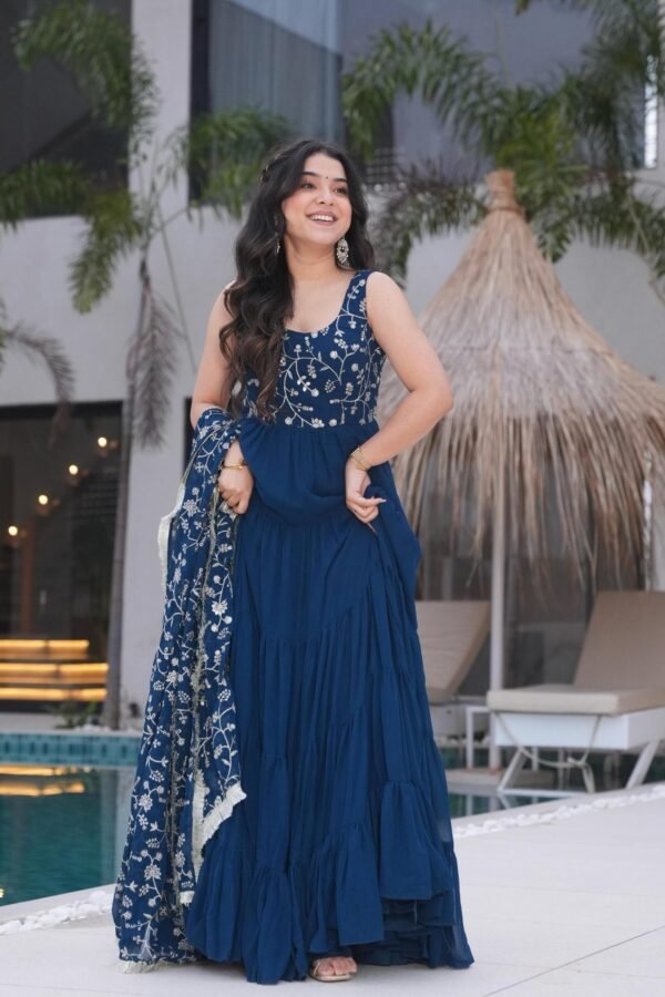 Neha Bhandari Teal Blue Anarkali Gown for Special Occasions