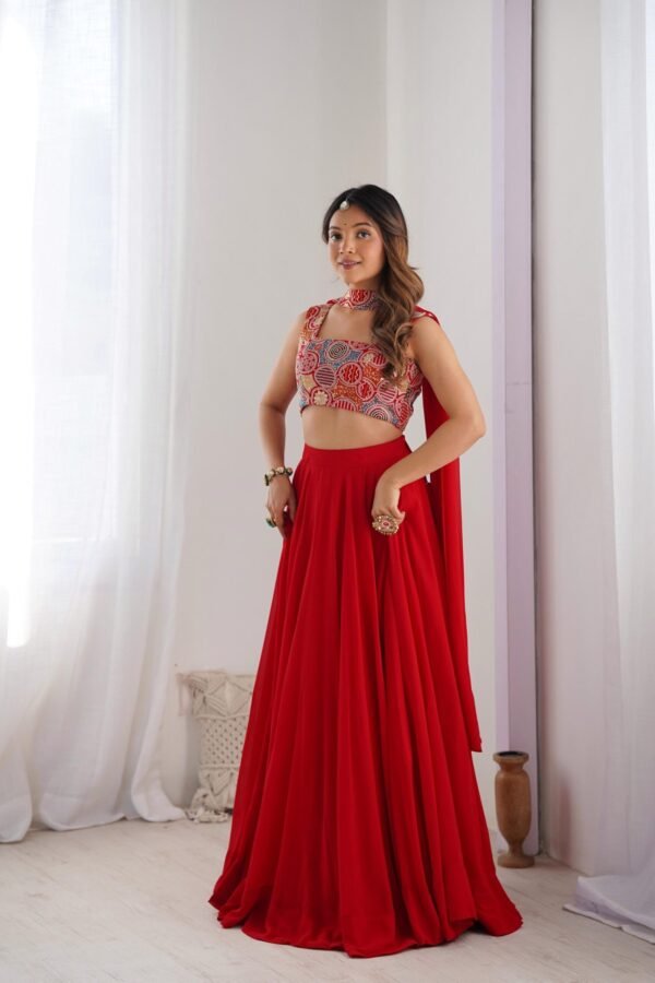 Red Color Fully Flared Lehenga Choli with Exquisite Embroidery