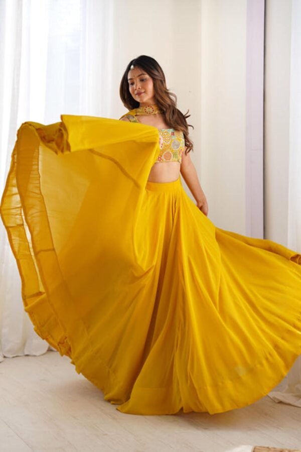 Yellow Color Fully Flared Lehenga Choli with Intricate Embroidery