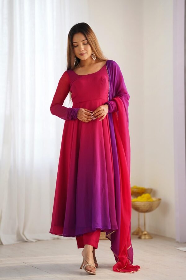 Dark Pink & Purple Shaded Fox Georgette Anarkali Suit