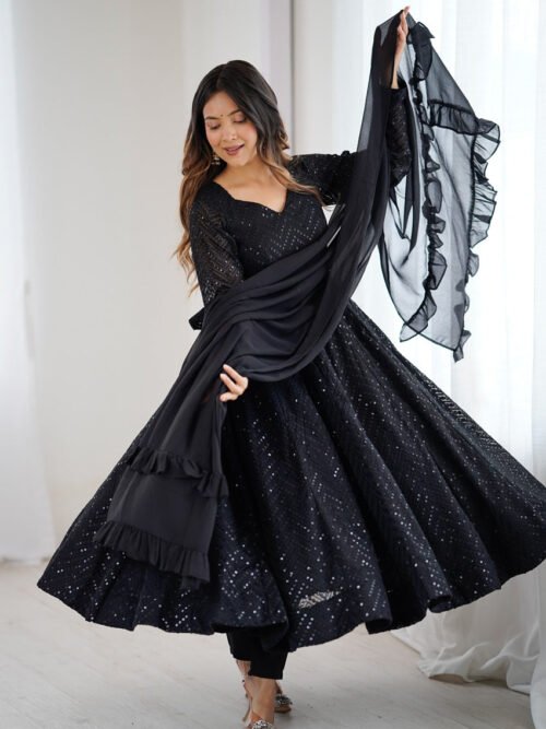 Maroon Color Lucknowi Sequence Work Anarkali Suit