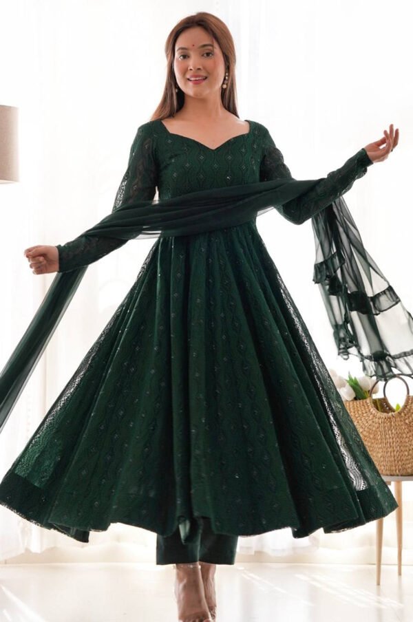 Lucknowi Work Jungle Green Anarkali Suit