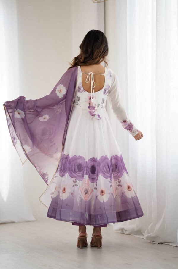 Brinjal Color Organza Silk Anarkali Suit with Dupatta