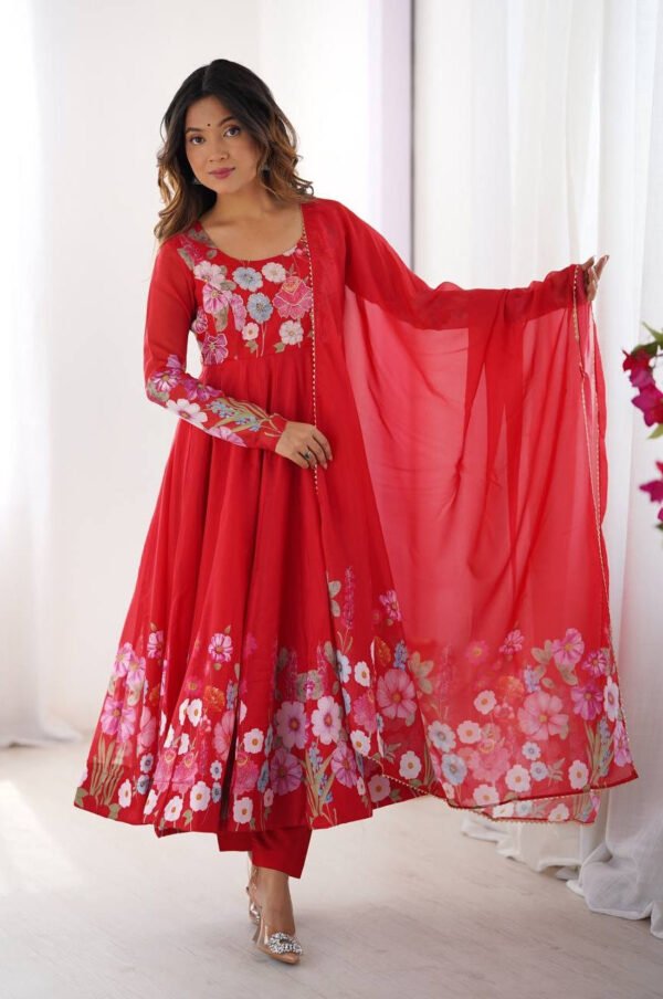 Red Organza Anarkali Suit Set