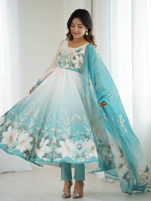 Aqua Blue Festival Special Anarkali Suit Set