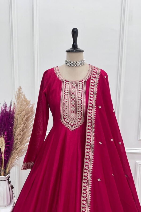 Rani Pink Vichitra Silk Anarkali Gown