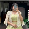 Premium Melon Green Allnen Crush Lehenga Set with 5 Meter Flair