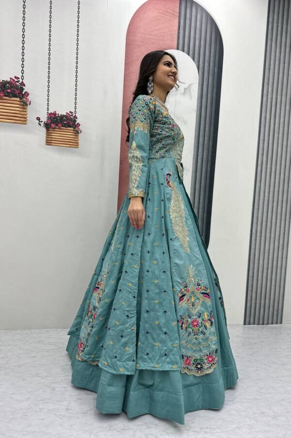 Misty Teal Crop Top Lehenga with Embroidered Shrug