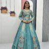 Misty Teal Crop Top Lehenga with Embroidered Shrug