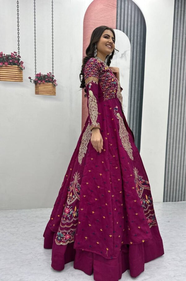 Tyrian Purple Crop Top Lehenga Set with Heavy Embroidery & Stylish Shrug Look