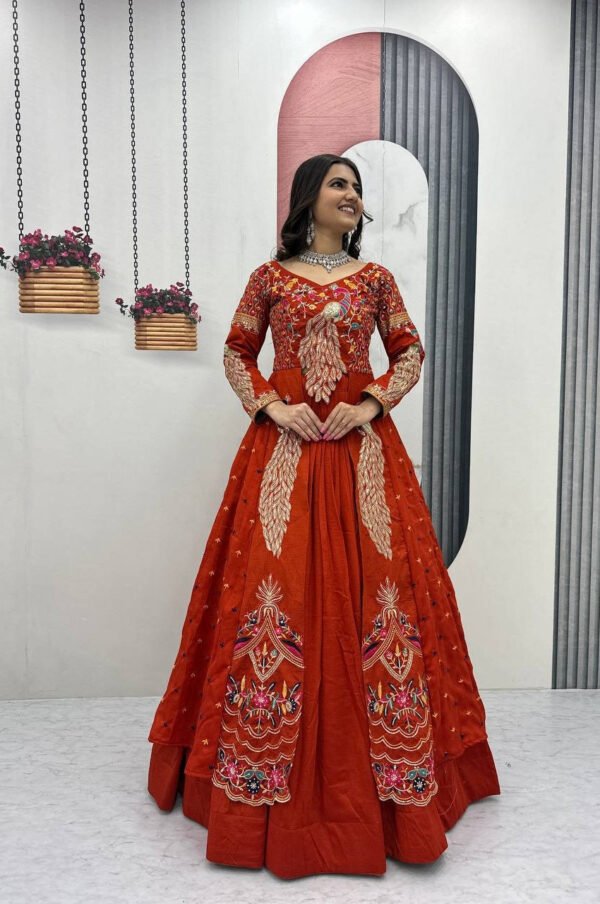 Orange Crop Top Lehenga Set with Heavy Embroidery & Stylish Shrug Look
