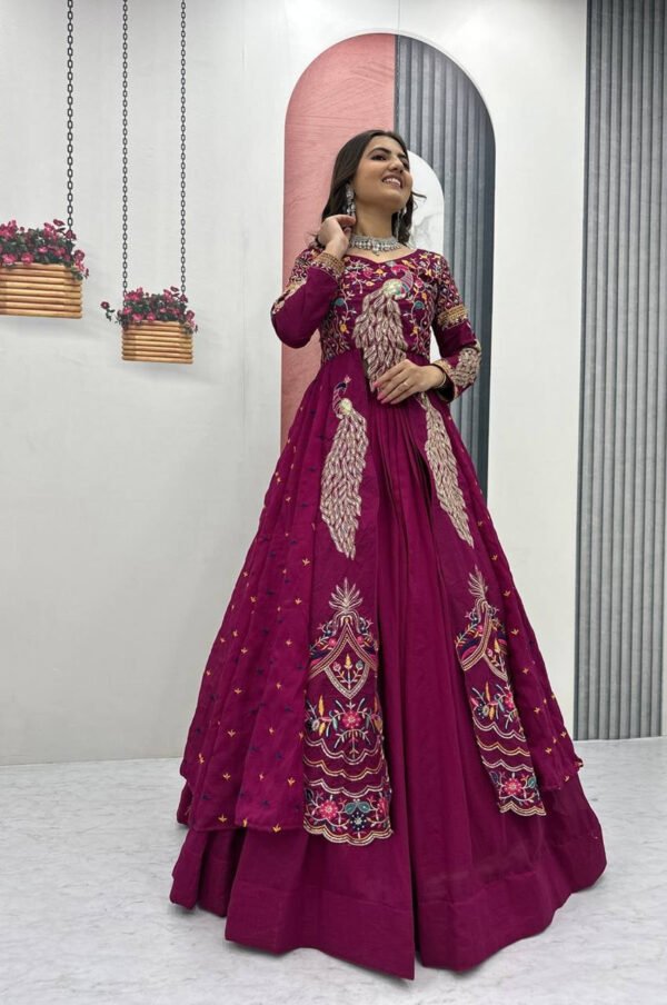 Tyrian Purple Crop Top Lehenga Set with Heavy Embroidery & Stylish Shrug Look