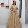 Dark Tan Crunchy Silk Lehenga Set with 3.5 Meter Flair & Heavy Sequins Jacket