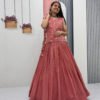 Dusky Red Crunchy Silk Lehenga Set with 3.5 Meter Flair & Heavy Sequins Jacket