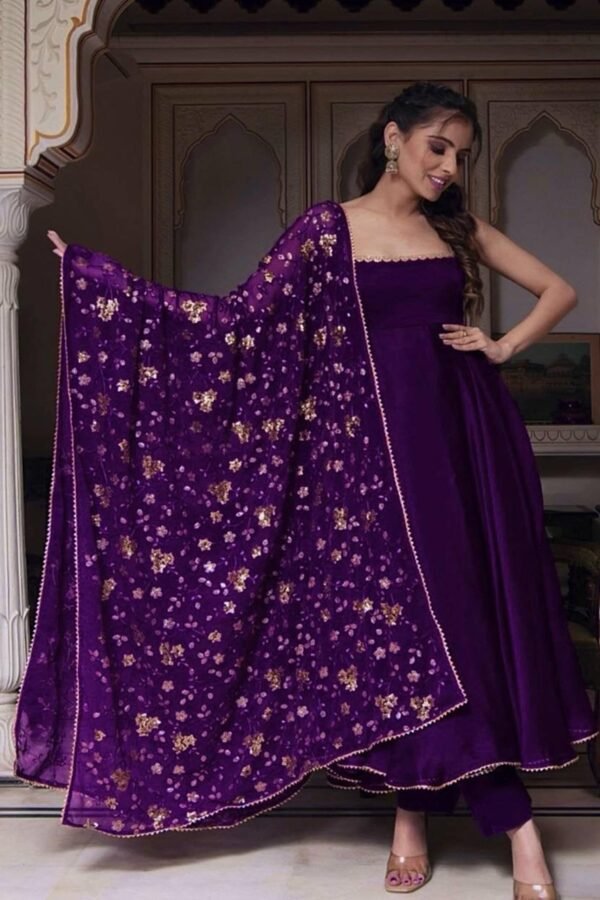 Gorgeous Violet Heavy Faux Georgette With Fully Flair Anarkali Suit