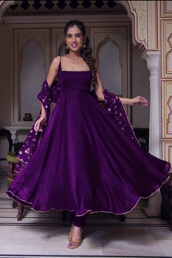 Gorgeous Violet Heavy Faux Georgette With Fully Flair Anarkali Suit