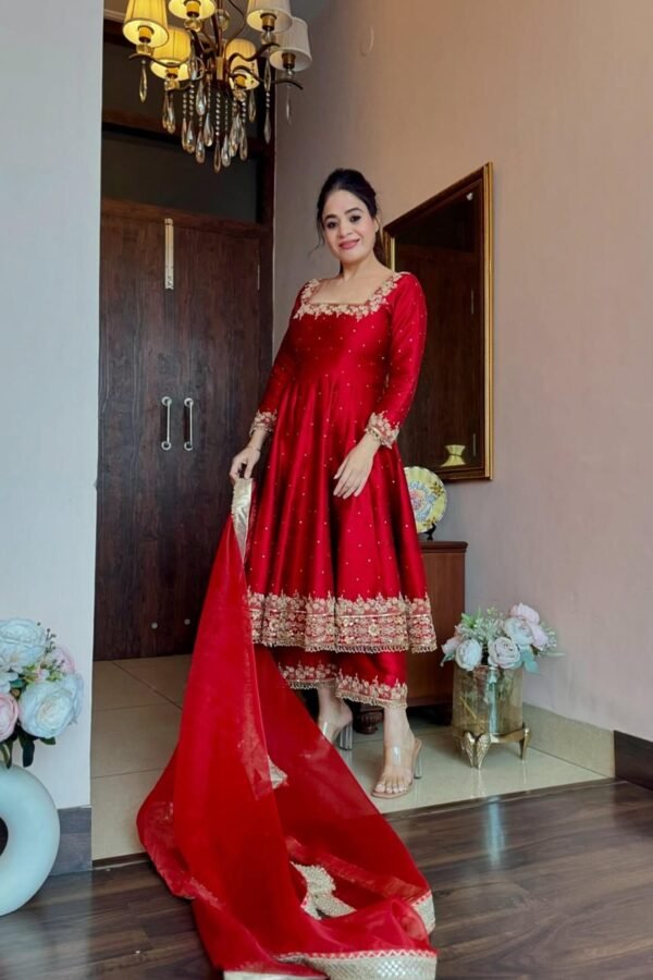 Red Color Vichitra Silk Royal Suit Set