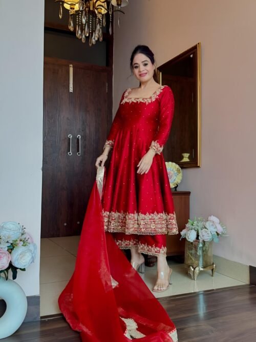 Red Color Vichitra Silk Royal Suit Set