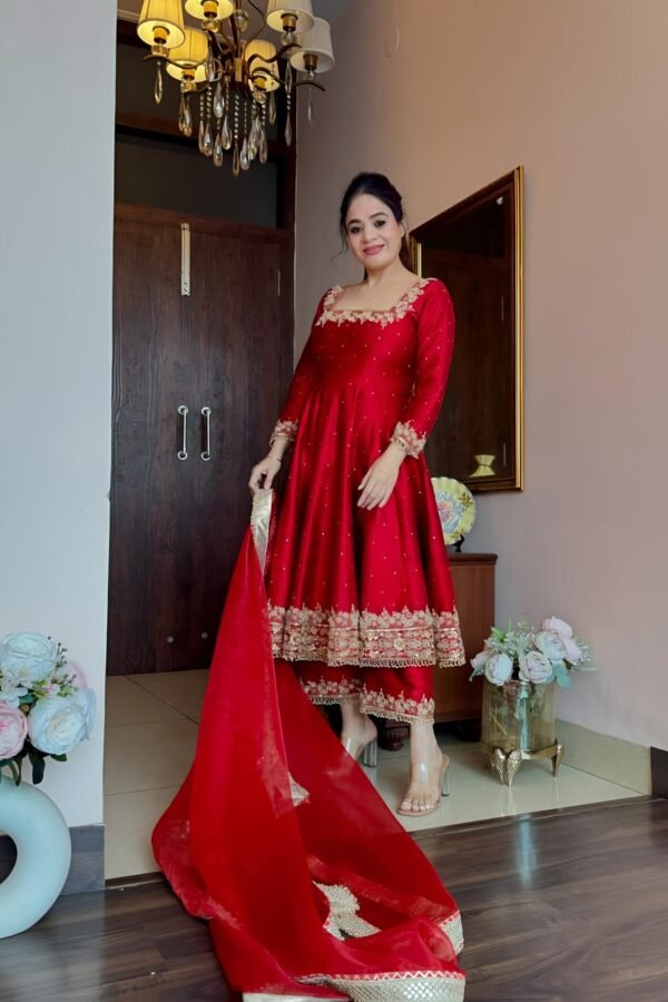 Red Color Vichitra Silk Royal Suit Set