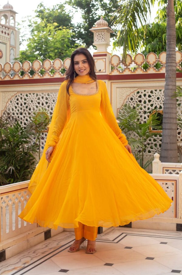 Mustard Yellow Hand-Worked Premium Anarkali Set