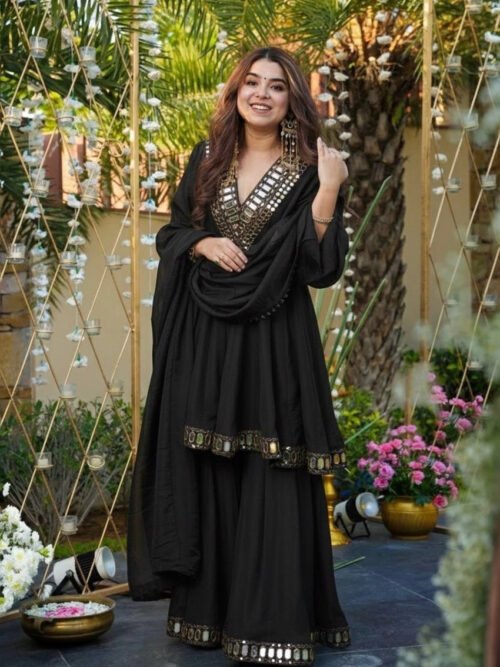 Black Shishmahal Cosmos Silk Palazzo Suit
