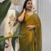 Bronze Color Space Silk Gown Saree with Beads Lace & Dupatta
