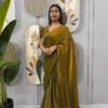 Bronze Color Space Silk Gown Saree with Beads Lace & Dupatta