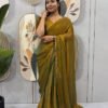 Bronze Color Space Silk Gown Saree with Beads Lace & Dupatta