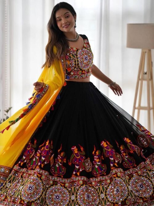 Black Faux Georgette Chaniya Choli with Original Mirror Work