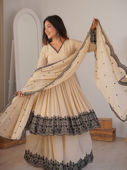 Neutral Vanilla Color Palazzo Suit