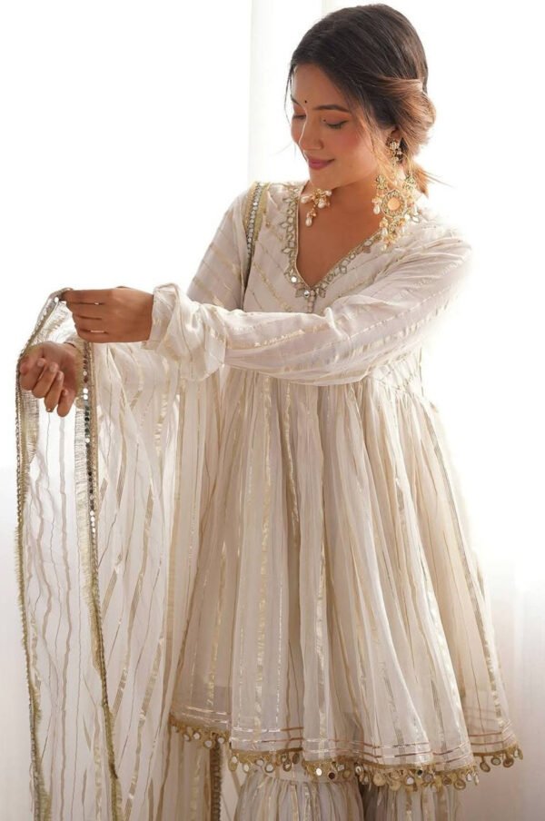 Gold White Designer Sharara Suit Set