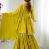 Mustard Yellow Mal Chanderi Sharara Set